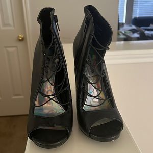 Black Steven Madden peep toe booties